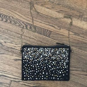Anthropologie Black Beaded Evening Bag on Chain